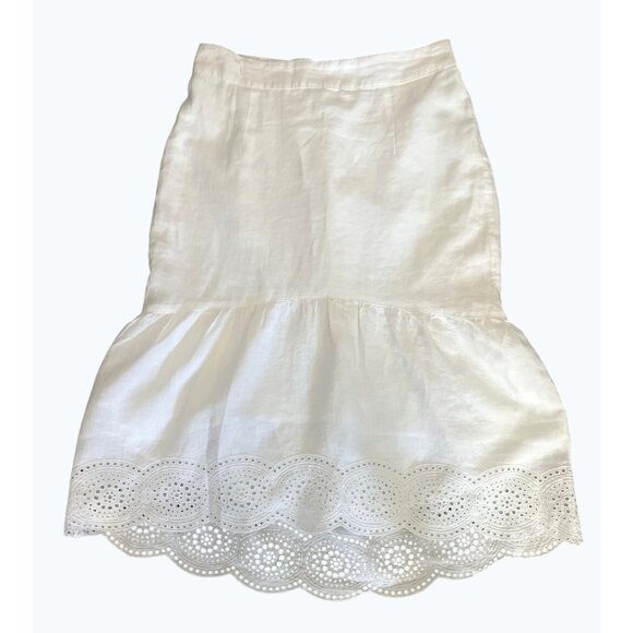 Joie White Eyelet Crop Top & Skirt Set Size L 100% Linen Sleeveless Boho Chic - Picture 8 of 13